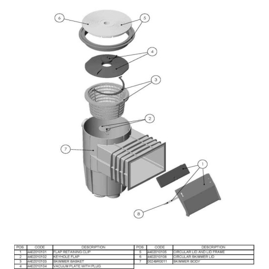 Skimmer μπετού standard στρογγυλό καπάκι 15LT Astralpool