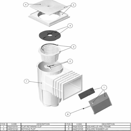 Skimmer μπετού standard τετράγωνο καπάκι 15LT Astralpool