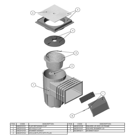 Skimmer μπετού standard τετράγωνο καπάκι 15LT Astralpool