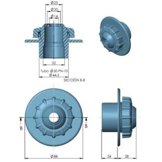 Στόμιο επιστροφής multiflow Φ50