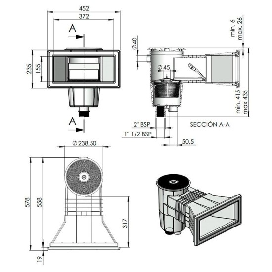 Skimmer με φαρδύ στρογγυλό στόμιο 15L