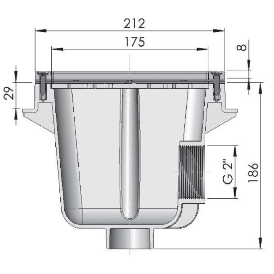 Φρεάτιο πυθμένα τετράγωνο 210 mm x 210 mm 2 ίντσες ABS