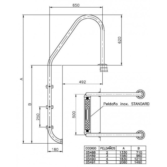 STANDARD σκάλα πισίνας 2 σκαλοπάτια INOX (304) ASTRALPOOL