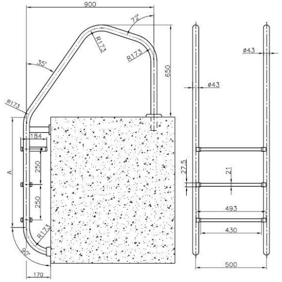 Overflow σκάλα πισίνας 3 σκαλοπάτια INOX (316) KRIPSOL