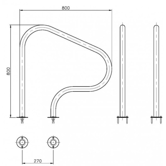 Exit grab rails 800 x 800 mm INOX (316)