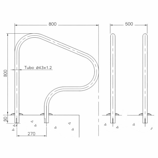 Exit grab rails 800 x 800 mm INOX (316)