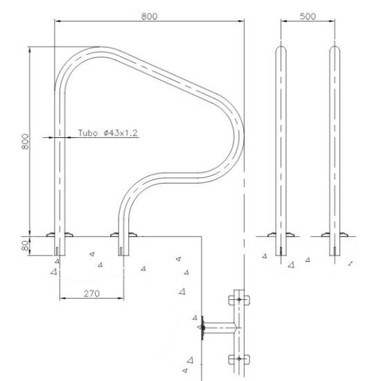 Exit grab rails 800 x 800 mm INOX (316)