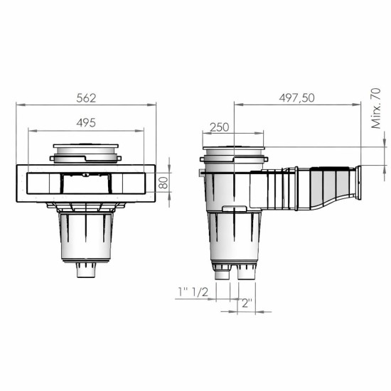 Skimmer μπετού NORM 17.5Lts με στόμιο 495x80mm λευκό