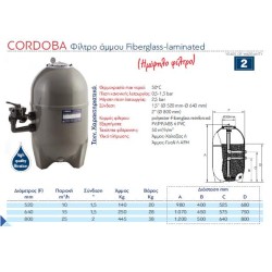 Cordoba φίλτρο fibreglass Φ520 10m3/h 1½ KRIPSOL