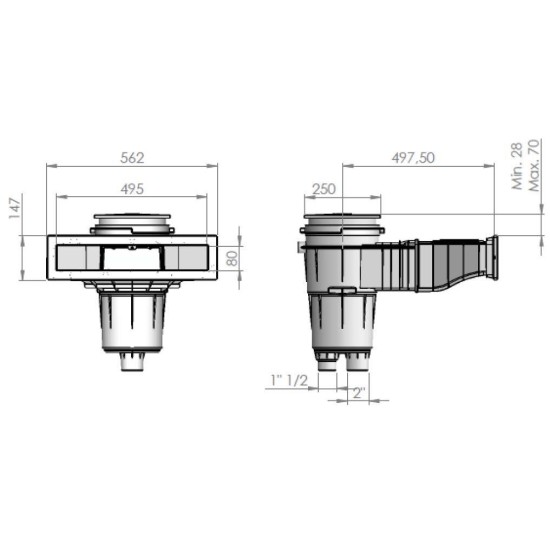 Skimmer μπετού NORM 17.5Lts με στόμιο 495x80mm Ανθρακί