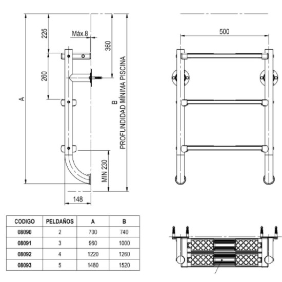 Split ladder wit safety ladder AISI (316)