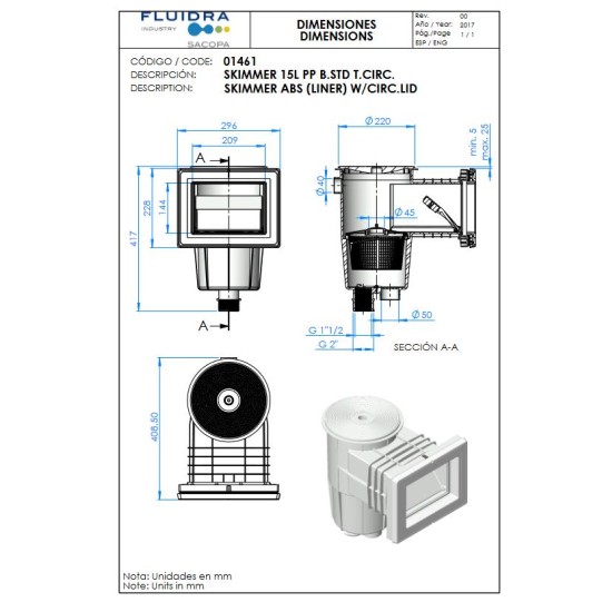 Skimmer με standard στόμιο στρογγυλό 15L