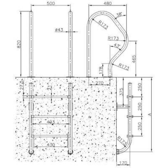 Two part σκάλα πισίνας 2 σκαλοπάτια INOX (304) KRIPSOL