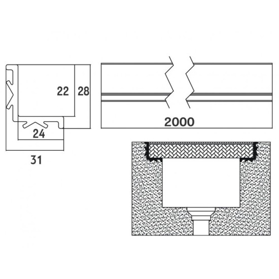 Overflow grate channel profil 22/24 mm