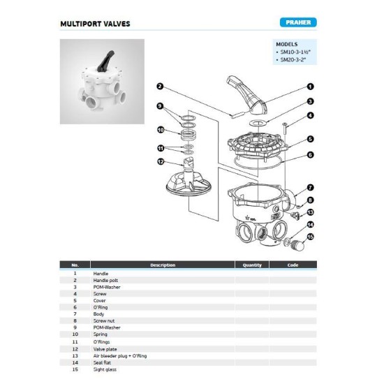 Praher 6-way backwash valve ABS ½