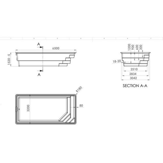 Delta πολυεστερική πισίνα  με ξαπλώστρα και αντιολισθητικά σκαλοπάτια  650x320x150CM