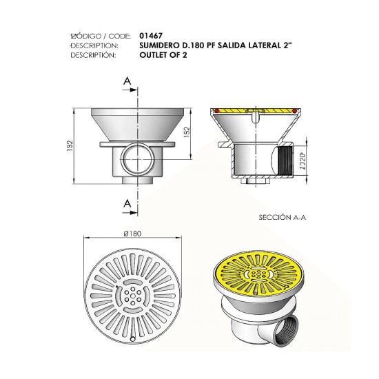 Circular main drain 2 outlet antracita