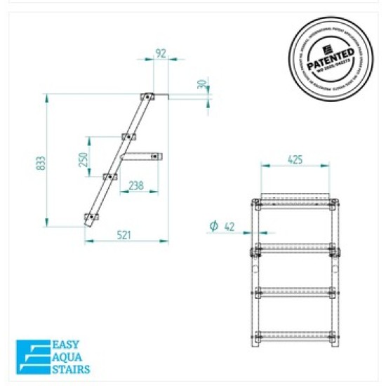 Σκάλα Εύκολης Πρόσβασης 4 Σκαλοπατιών Inox 316