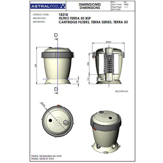 Cartridge φίλτρο πισίνας Terra 50 8,4m3/h ASTRALPOOL